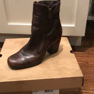 Brown leather zip up booties